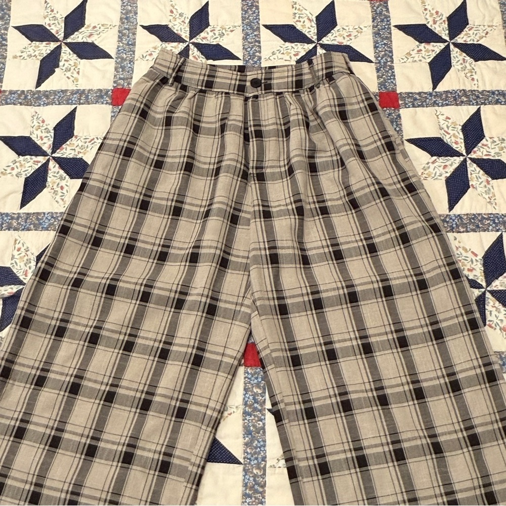 Vestique Maeve High Waisted Plaid Wide Leg Trousers - Gray & Black - M - Picture 3 of 6